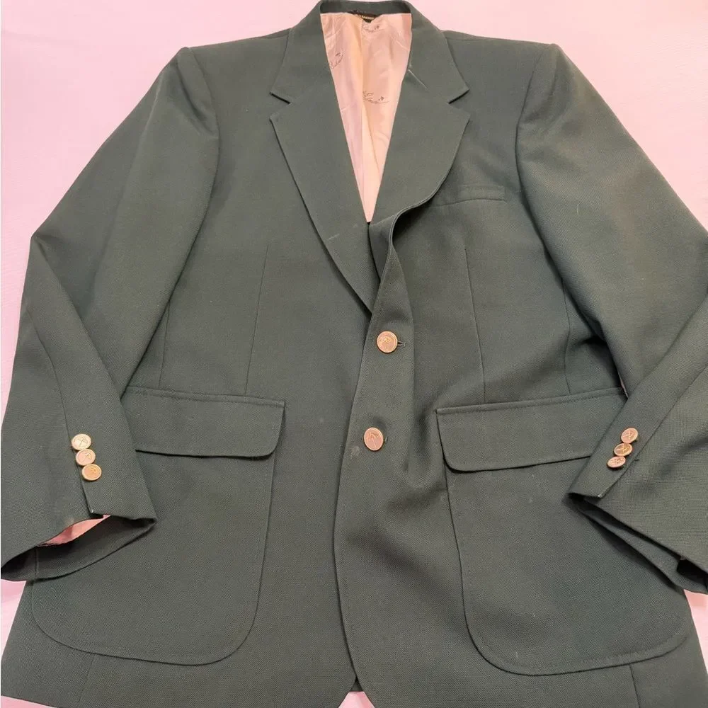 VTG Arnold Palmer Augusta Green Blazer 42R Hopsack Wool Blend Sport Coat Jacket